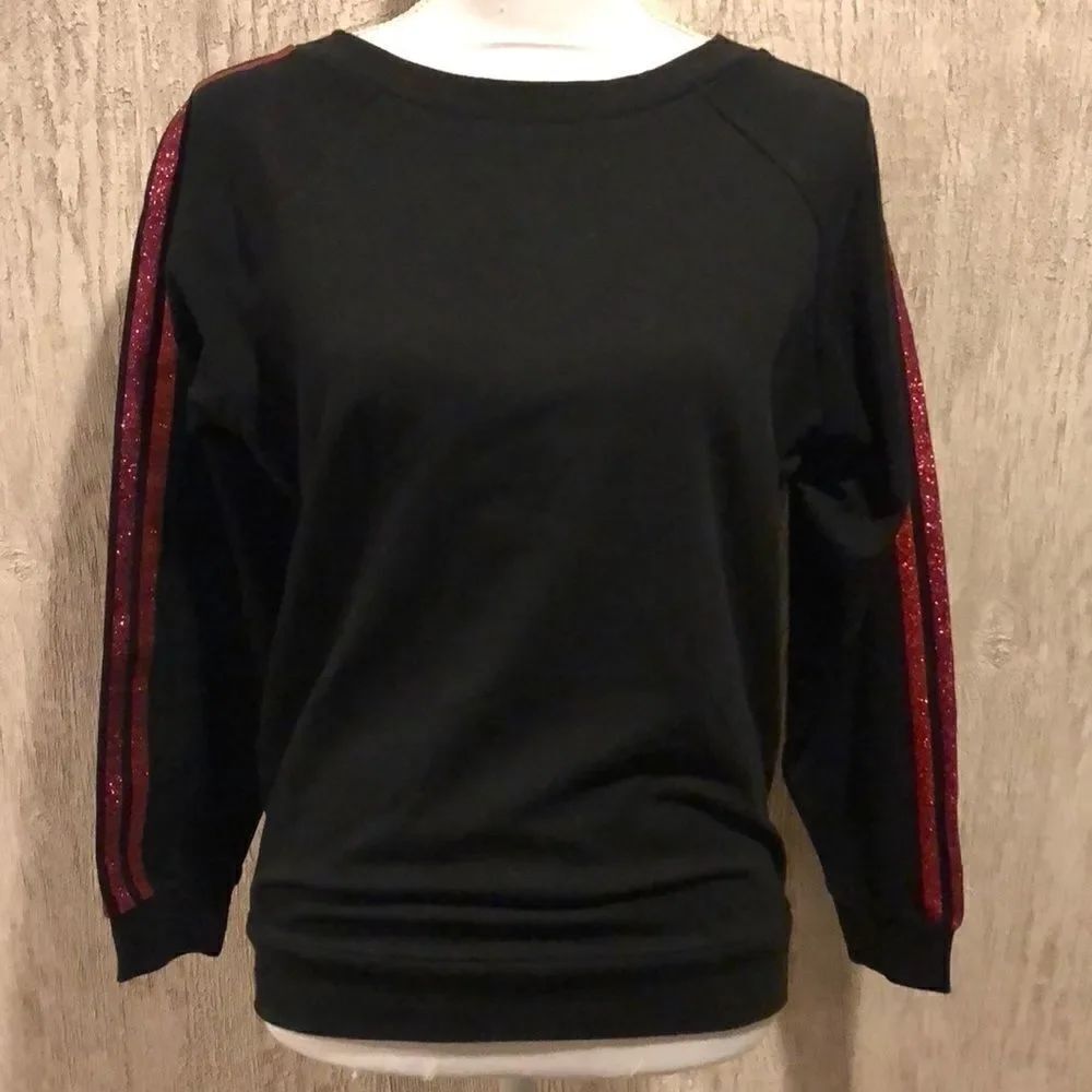 Beach Riot Black Sweatshirt with Pink & Red Glitter Arm Stripes – Multiple Sizes